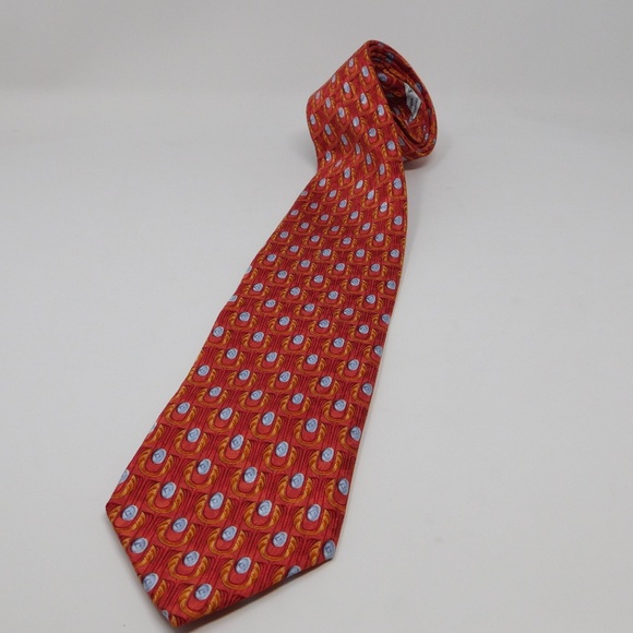 Ermenegildo Zegna Men's Neck Tie Multicolor Red Sky Blue 100% Silk Geometric - Picture 2 of 5